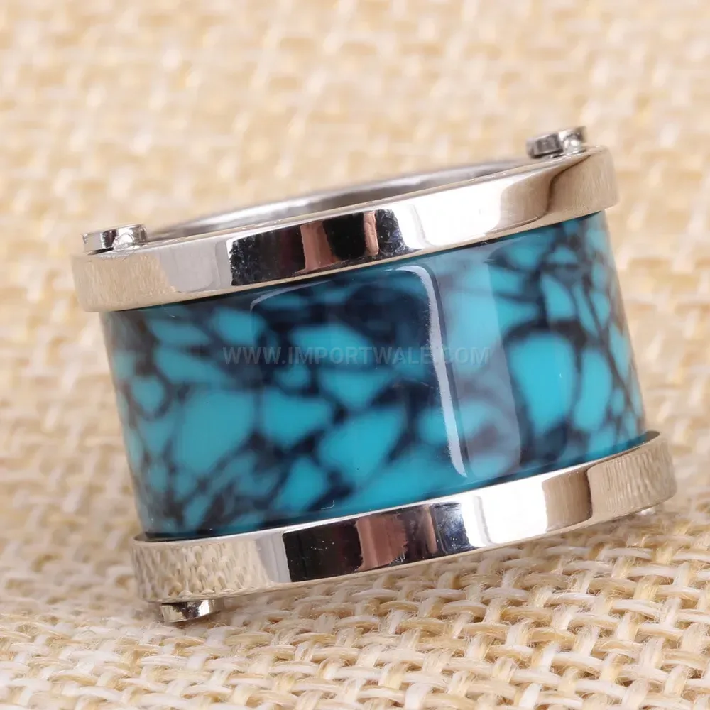 Fashion Turquoise Inlaid Polished Stainless Steel Band Ring