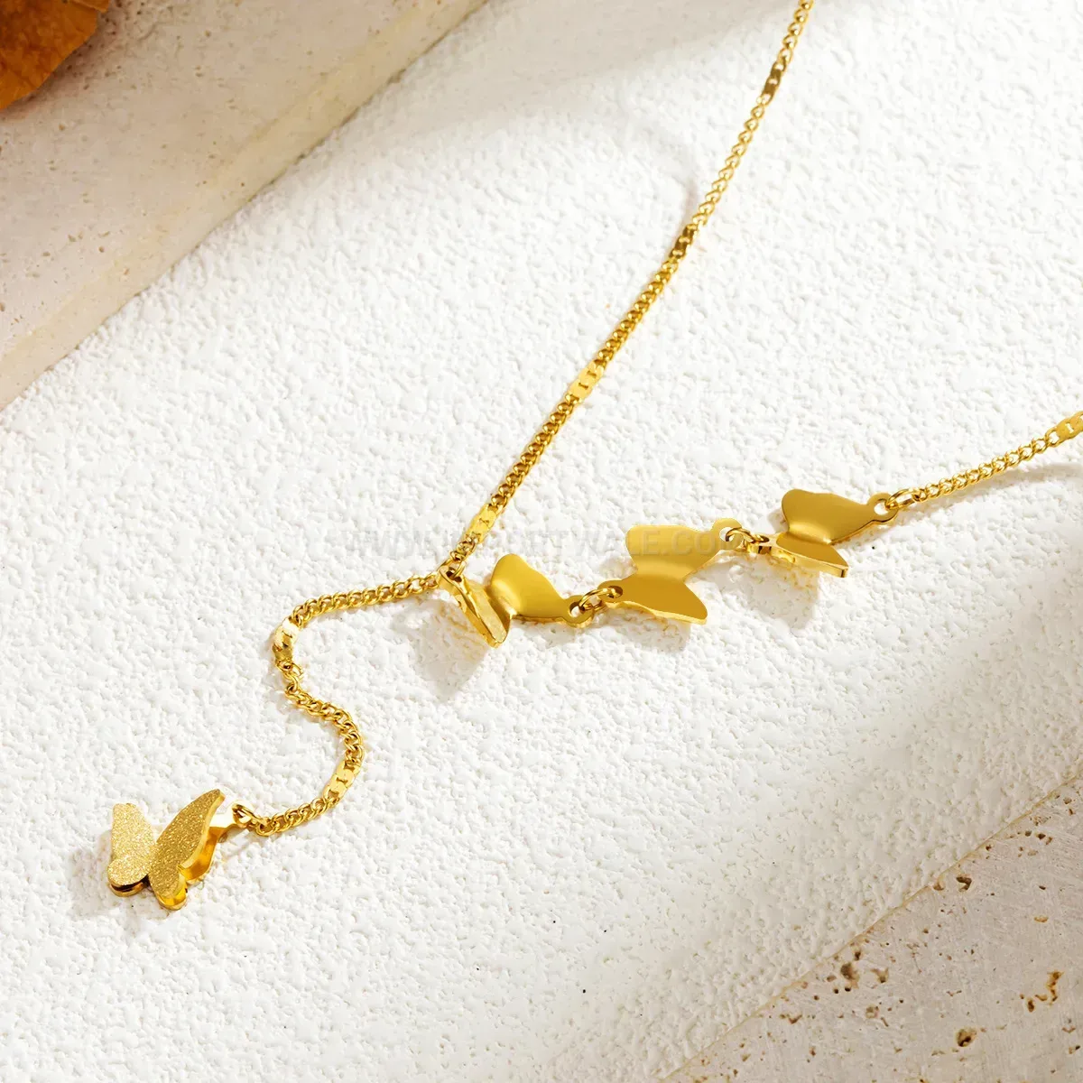 Stylish Titanium Steel Gold Plated Multi Butterfly Charm Necklace