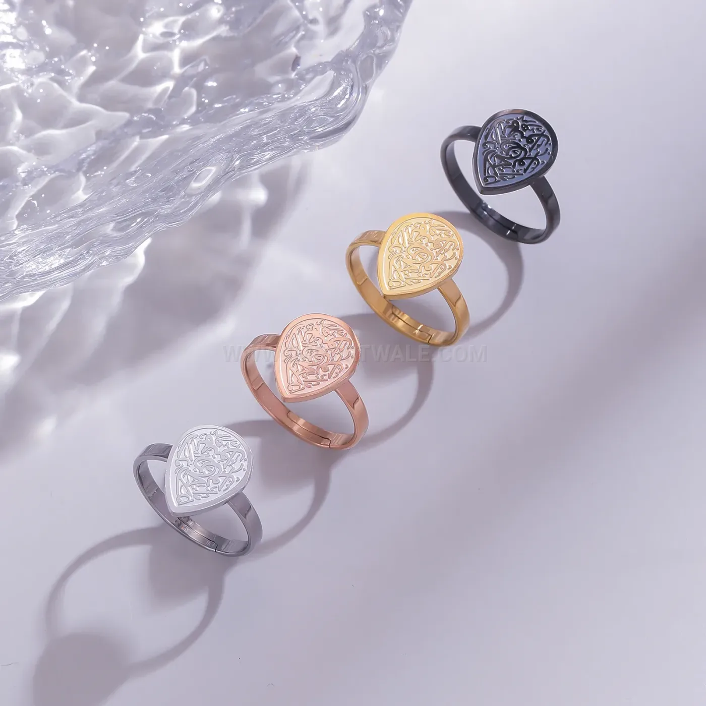 Waterdrop Arabic Calligraphy Stainless Steel Open Ring