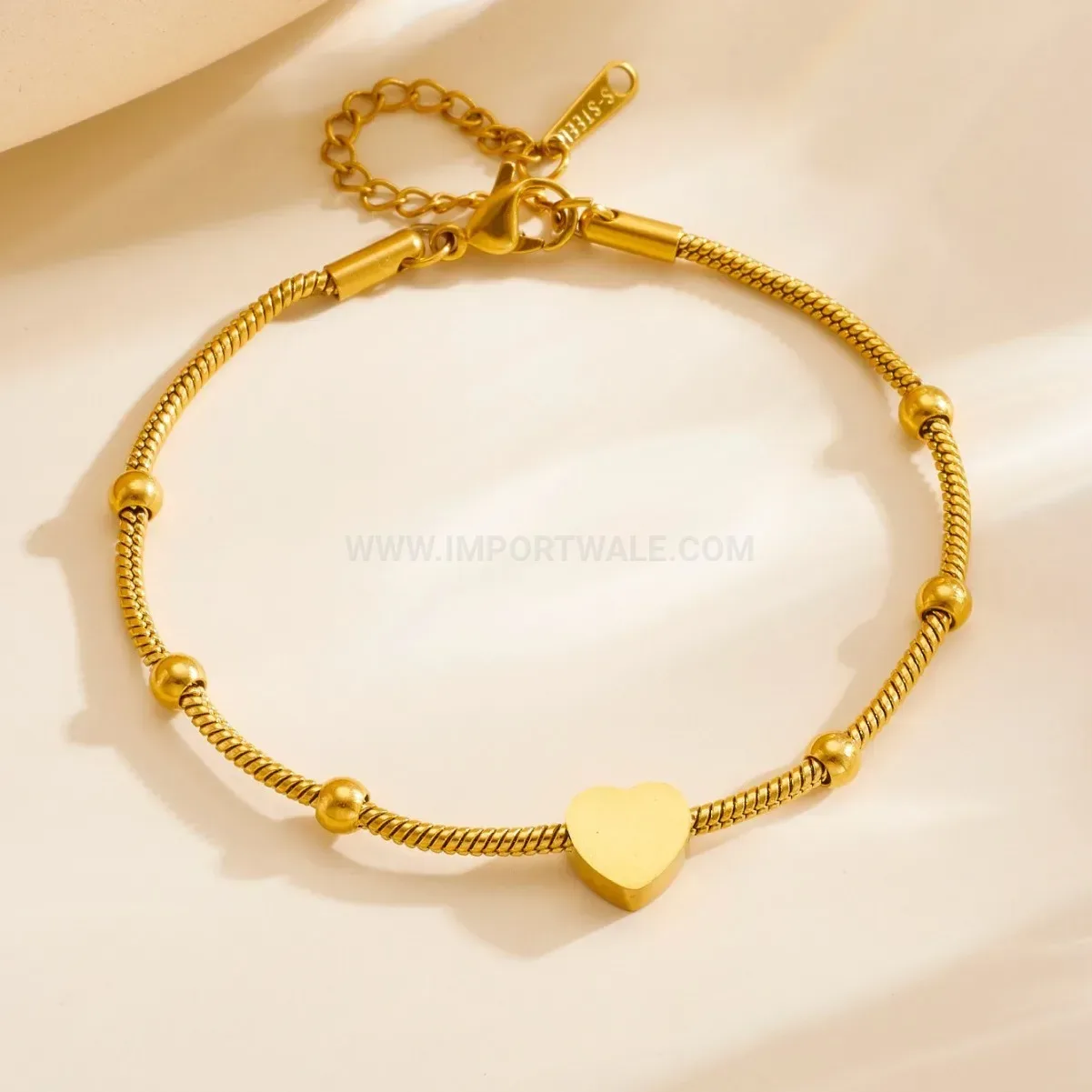 Double Layer Stainless Steel Heart Bead Bracelet