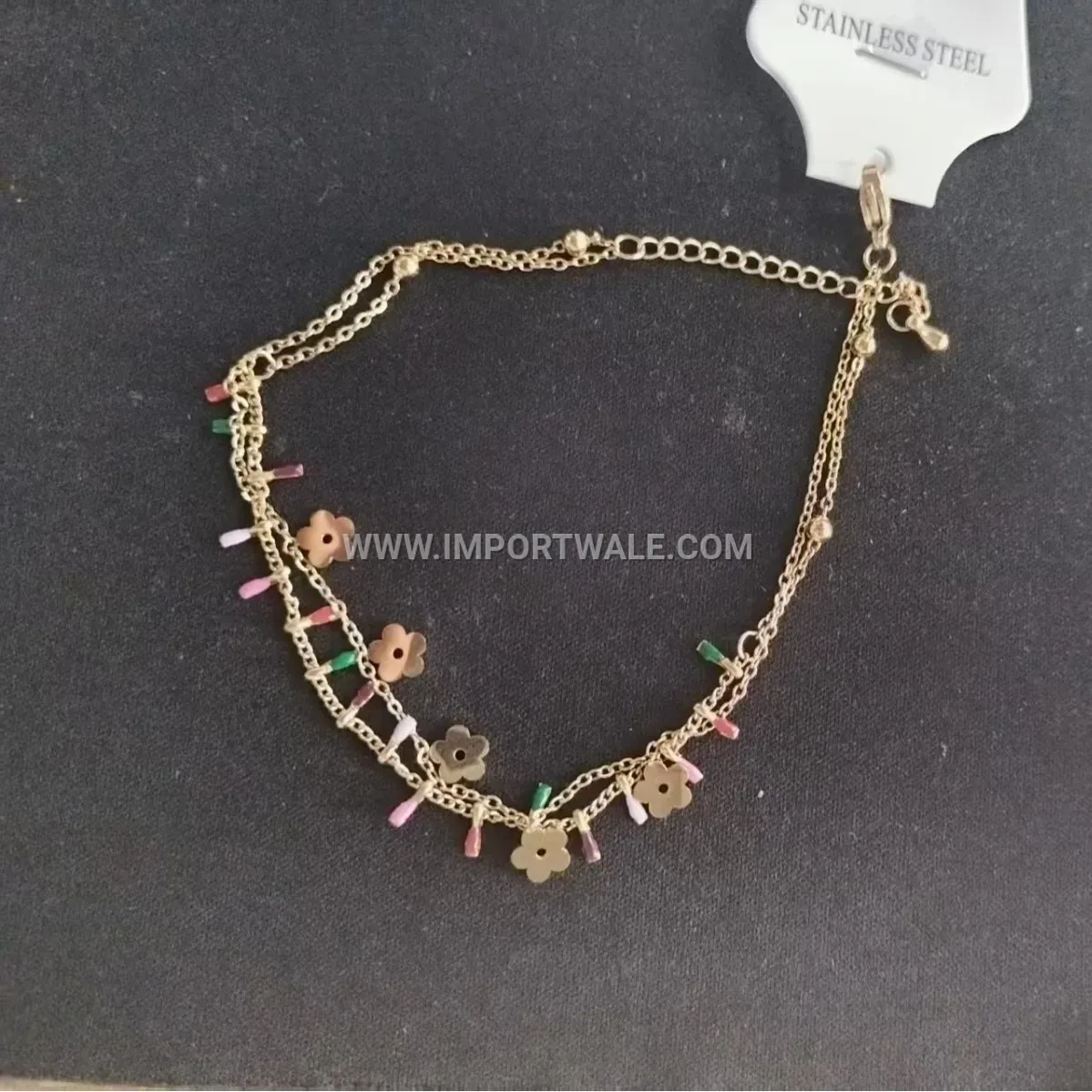 Layered Floral Stainless Steel Charm Anklet