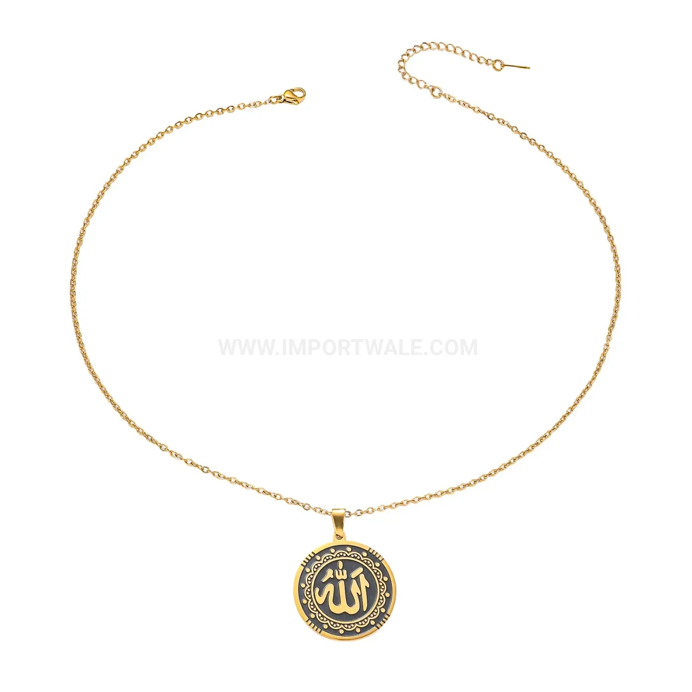 Gold Plated Stainless Steel Round Allah Medallion Calligraphy Necklace