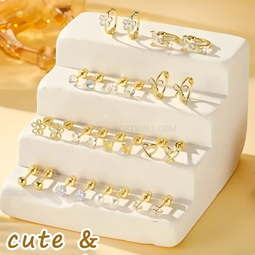 Designer Stainless Steel Zircon Helix Piercing Stud Set