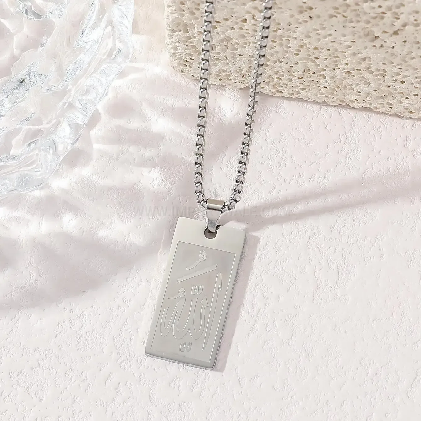 Classic Stainless Steel Calligraphy Dog Tag Religious Pendant Necklace