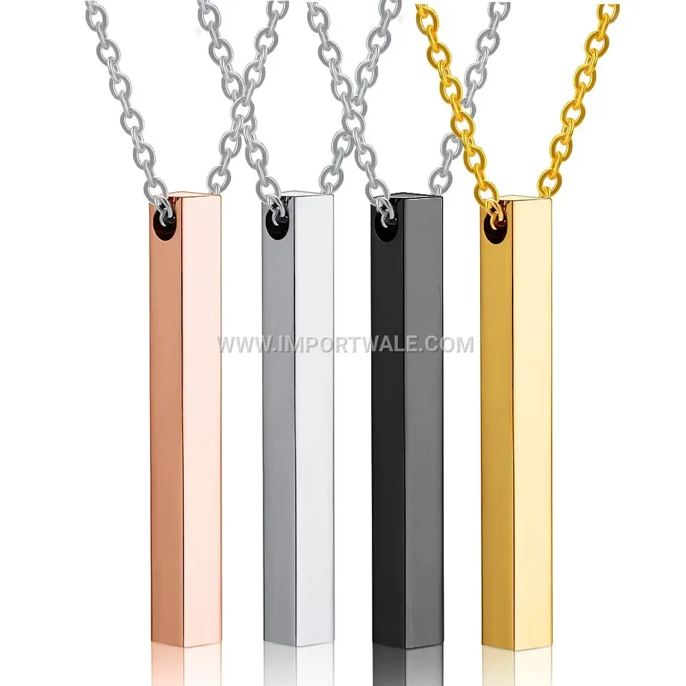 Sleek Stainless Steel Rectangle Bar Pendant Necklace