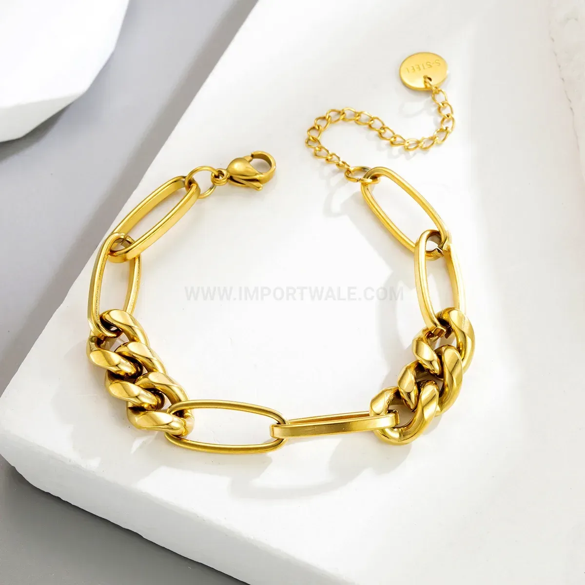 Minimalist Punk Titanium Steel Geometric Link Bracelet