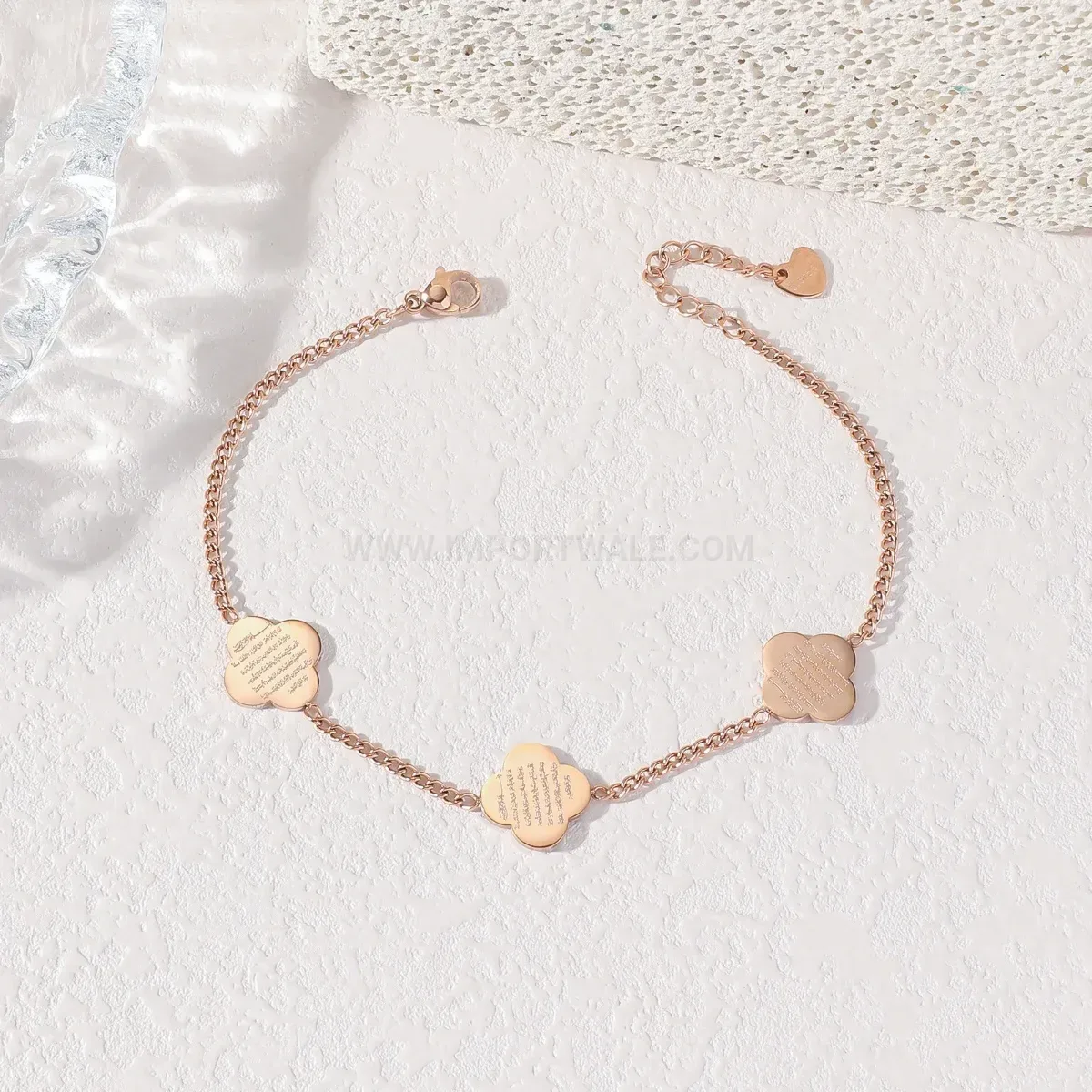 Gold Plated Stainless Steel Ayatal Kursi Clover Islamic Bracelet