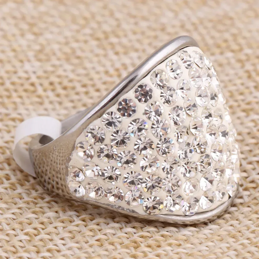 U Shape Plated Rhinestone Stainless Steel Band Ring