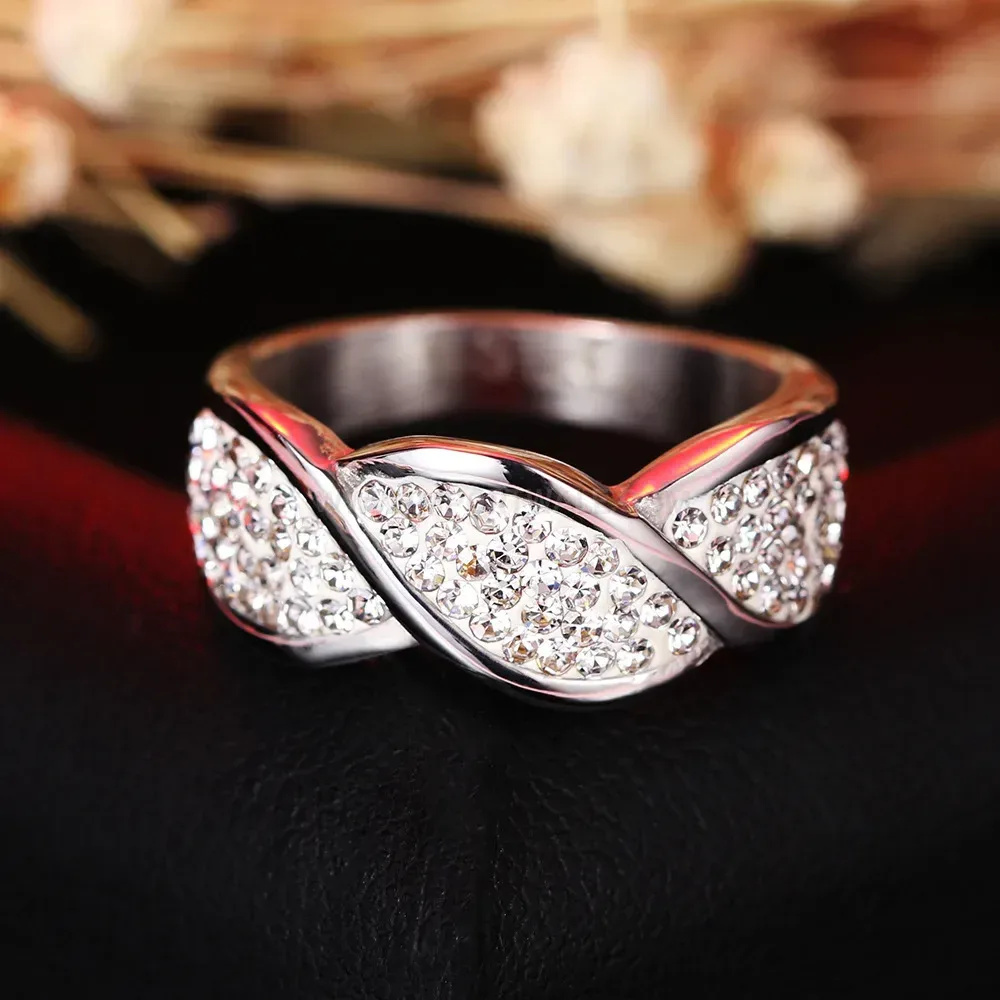 Twisted Rope Pattern Stainless Steel Crystal Ring