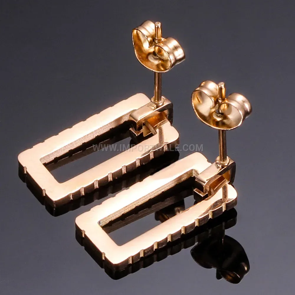 Minimalist Geometric Striped Rectangular Stainless Steel Earrings