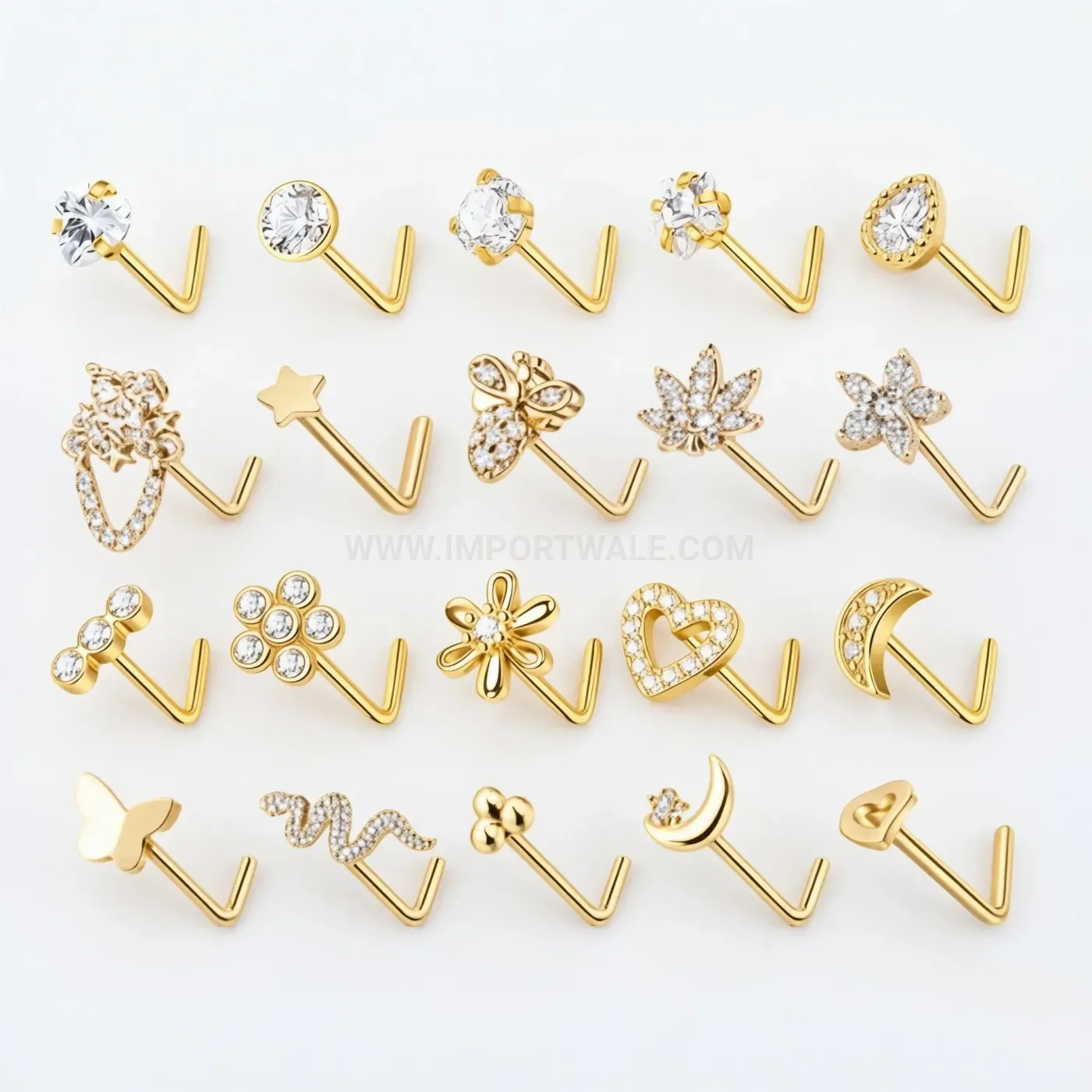 Classic Stainless Steel L-Shaped Sparkling Crystal Nose Piercing Set