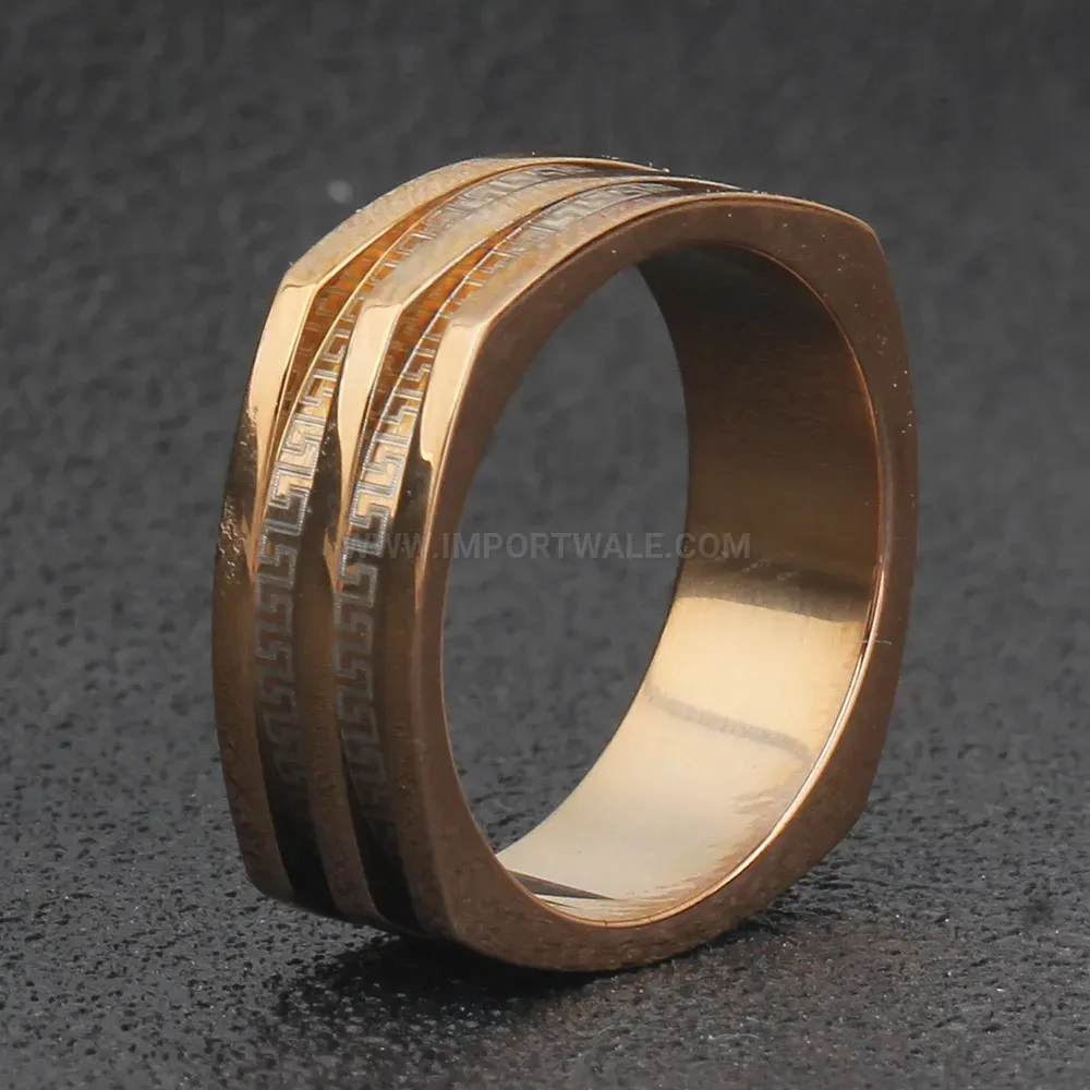Designer Rose Gold Minimalist Geometric Pattern Stainless Steel Ring