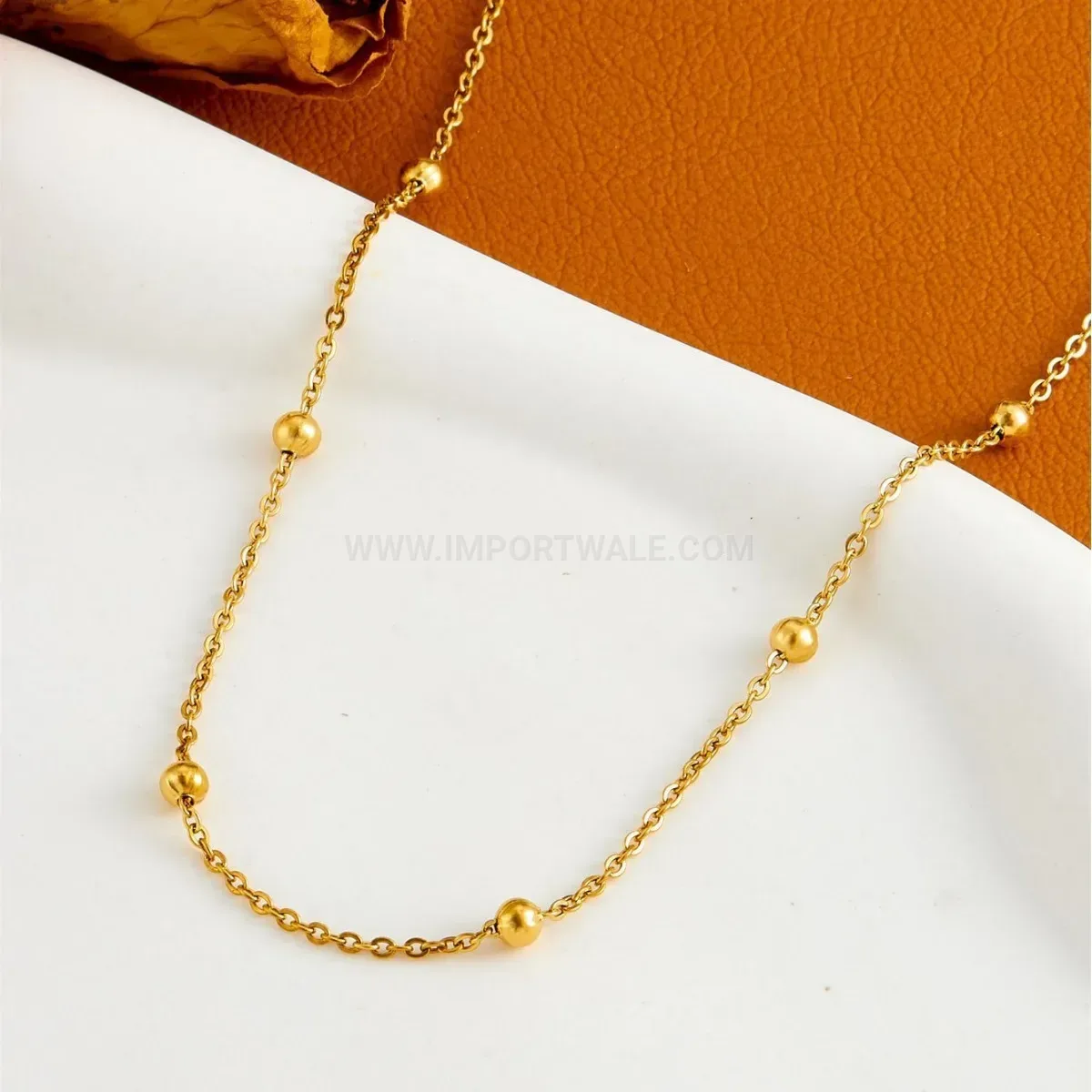 Elegant Minimalist Titanium Steel Gold Bead Station Clavicle Chain Necklace