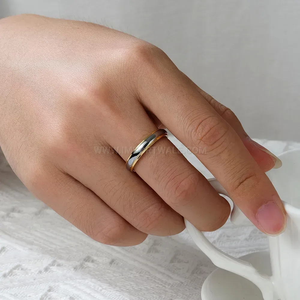 Two Tone Curved Edged Stainless Steel Band Ring