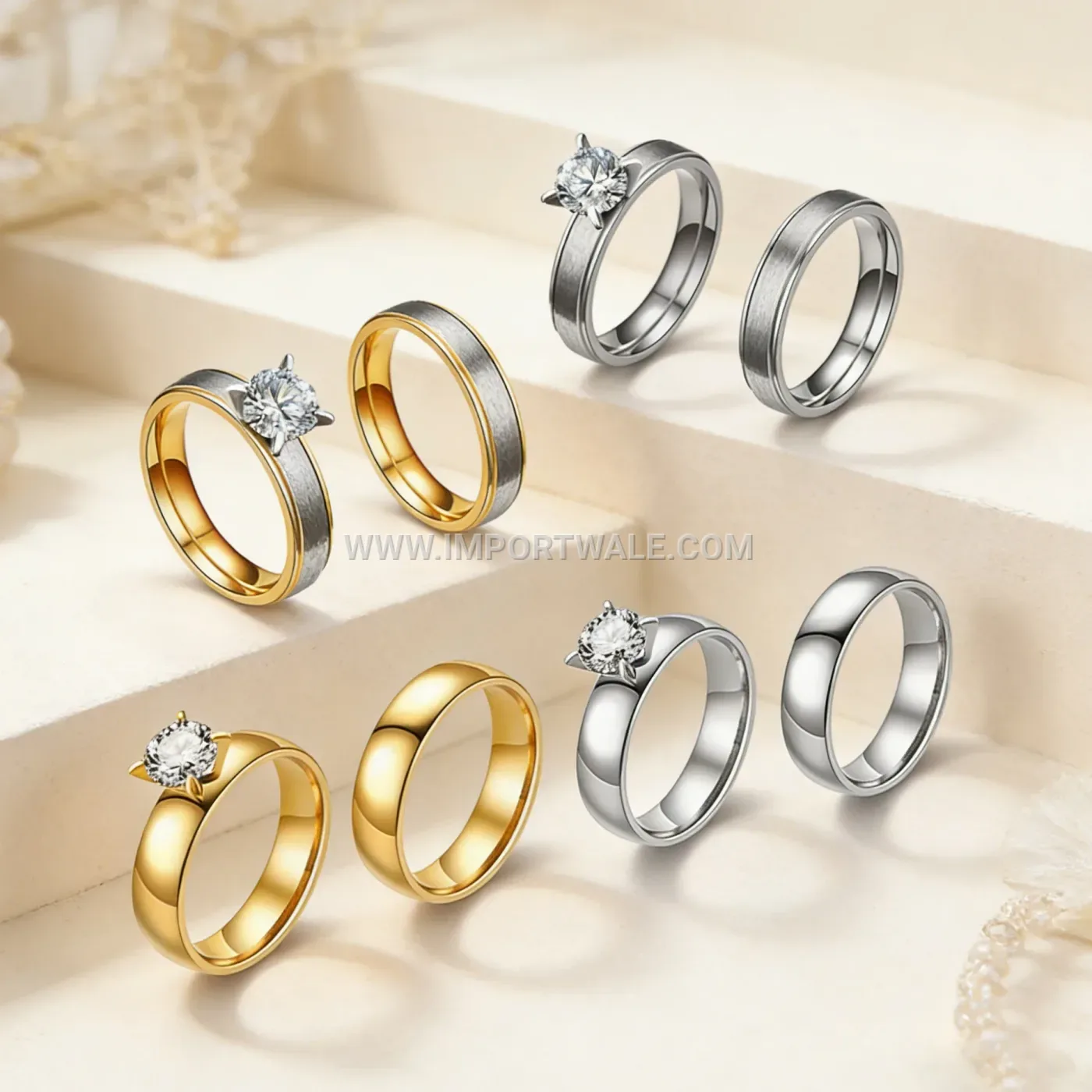 Four-Prong Solitaire Zirconia Stainless Steel Ring