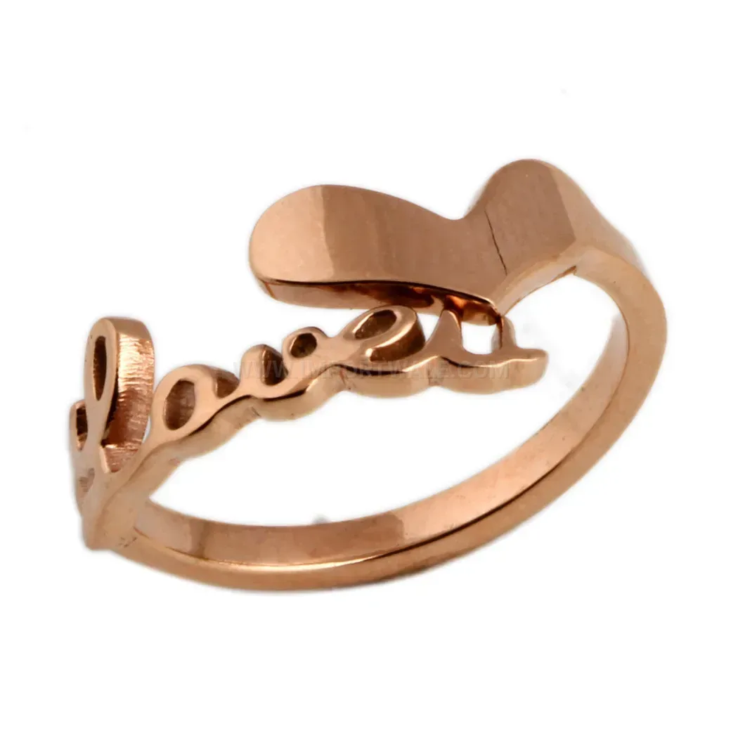 Trendy Cutout LOVE Letter Heart Rose Gold Stainless Steel Ring