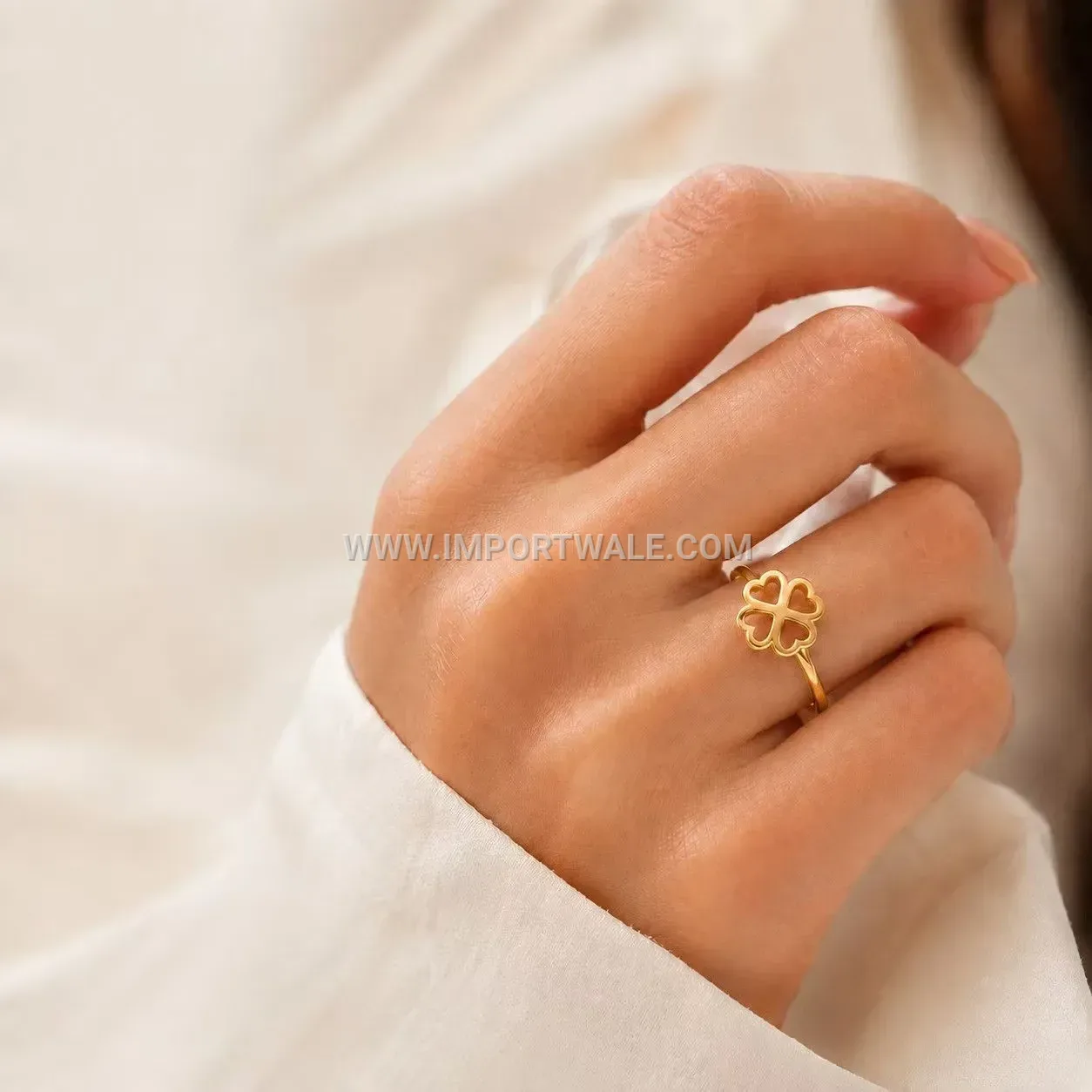 Laser Cut Four Leaf Clover Stainless Steel Statement Ring