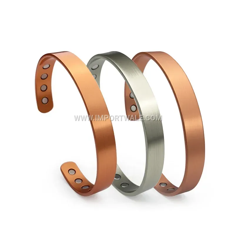 Minimalist Pure Copper Magnetic Bangle Bracelet with Vacuum Plating