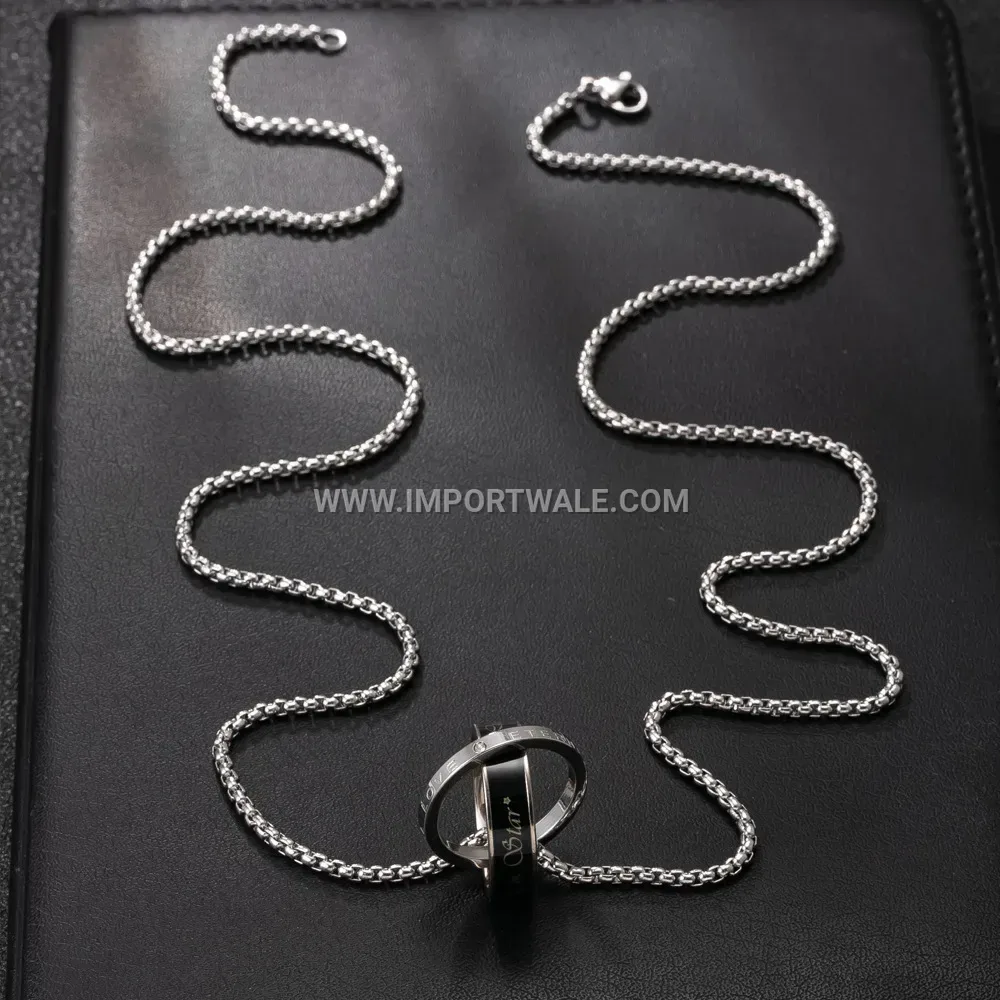 Men Double Ring Stainless Steel Pendant Necklace