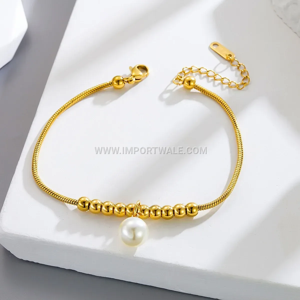 Beaded Snake Chain Heart Premium Anklet Anti Tarnish