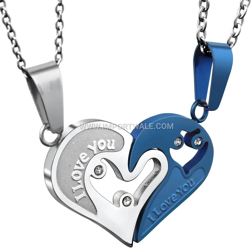 Matching Couple Heart Pendant Stainless Steel Engraved Necklace
