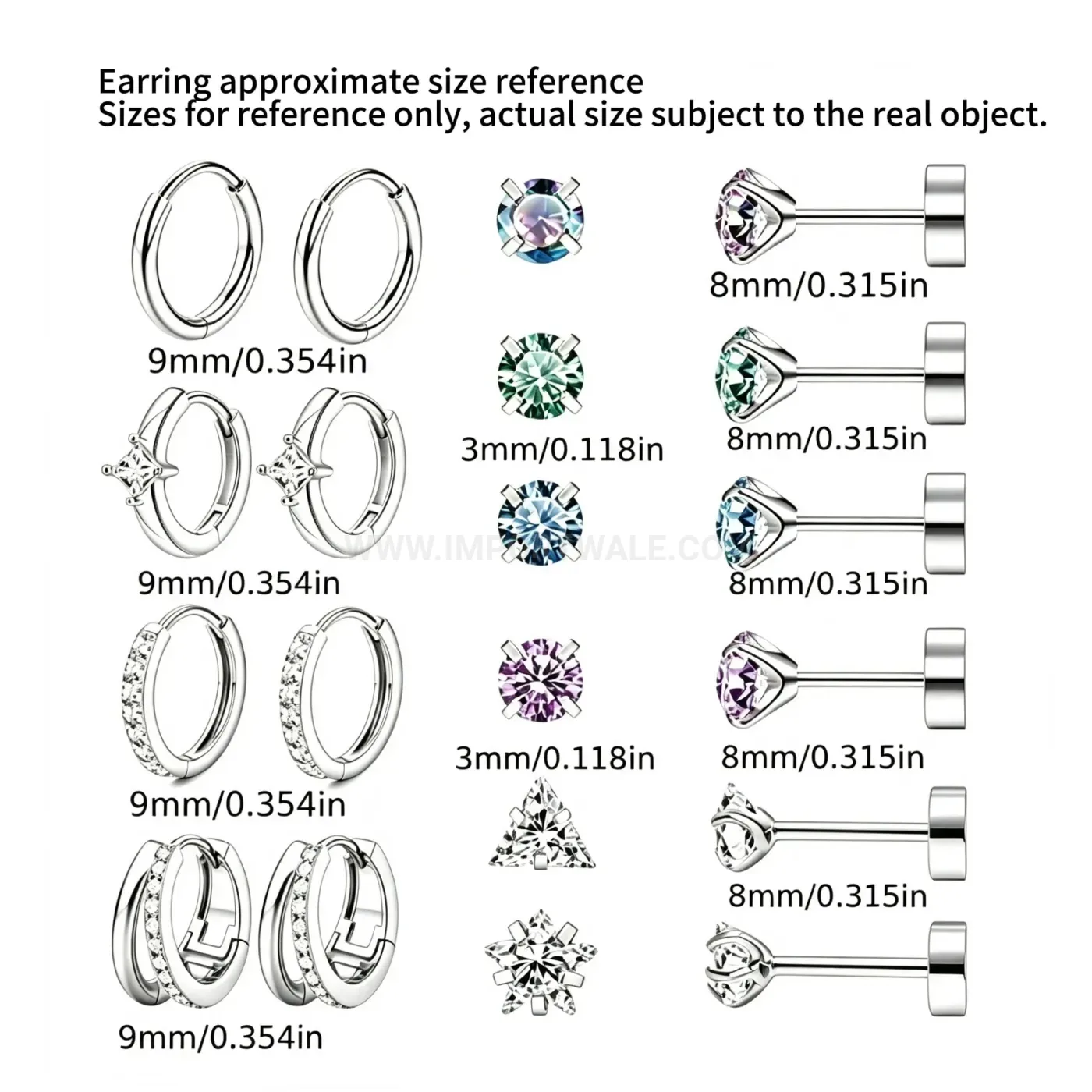 Classic Sparkling Flat Back Stainless Steel Ear Stud Set