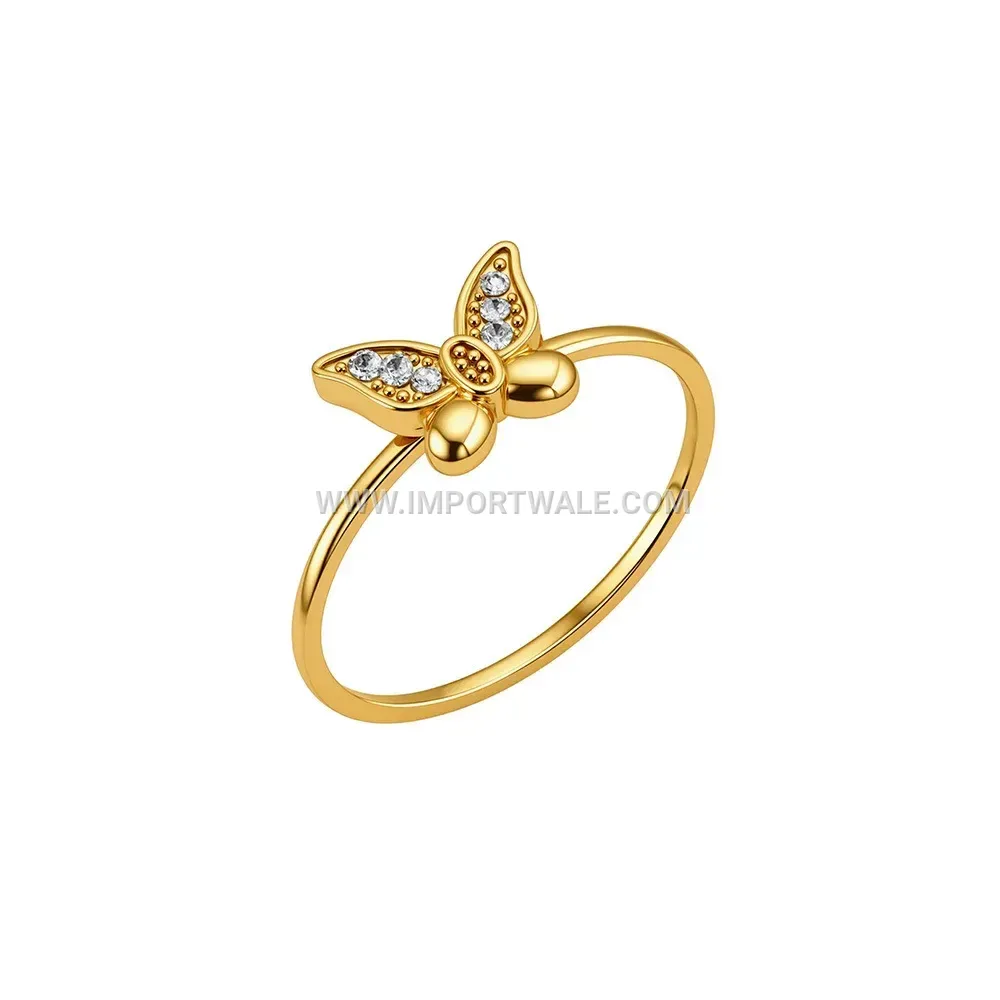 Butterfly Zircon 18K Gold Plated Stainless Steel Statement Ring