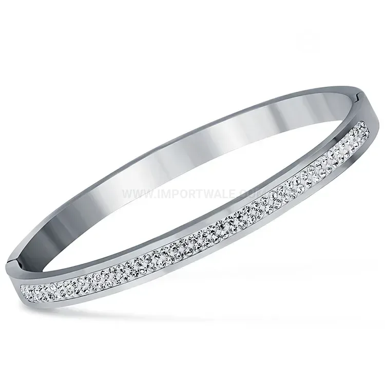 Chic Double-Row Rhinestone Stainless Steel Bangle Bracelet