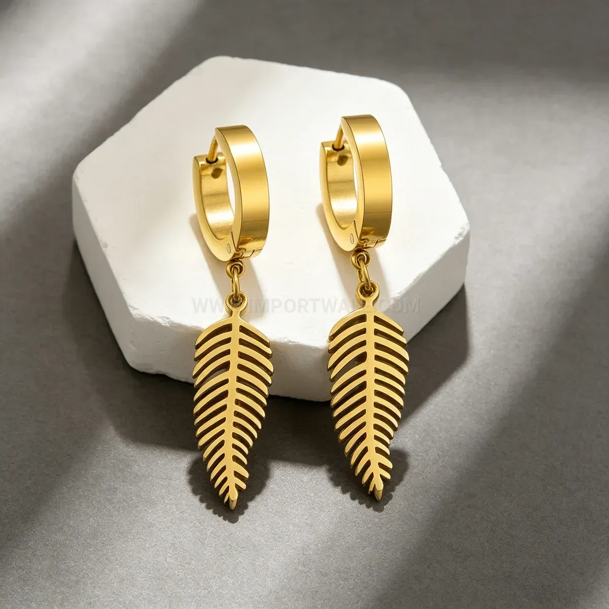 Minimalist Feather Leaf Stainless Steel Drop Earrings