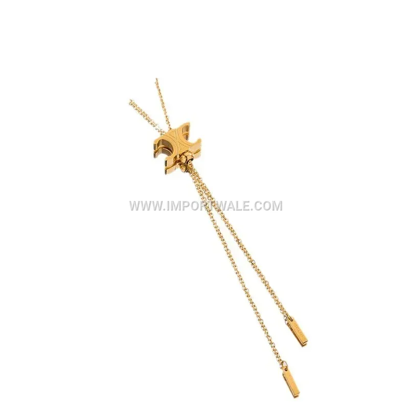 Long Golden Tassel Pendant Titanium Steel Sweater Necklace