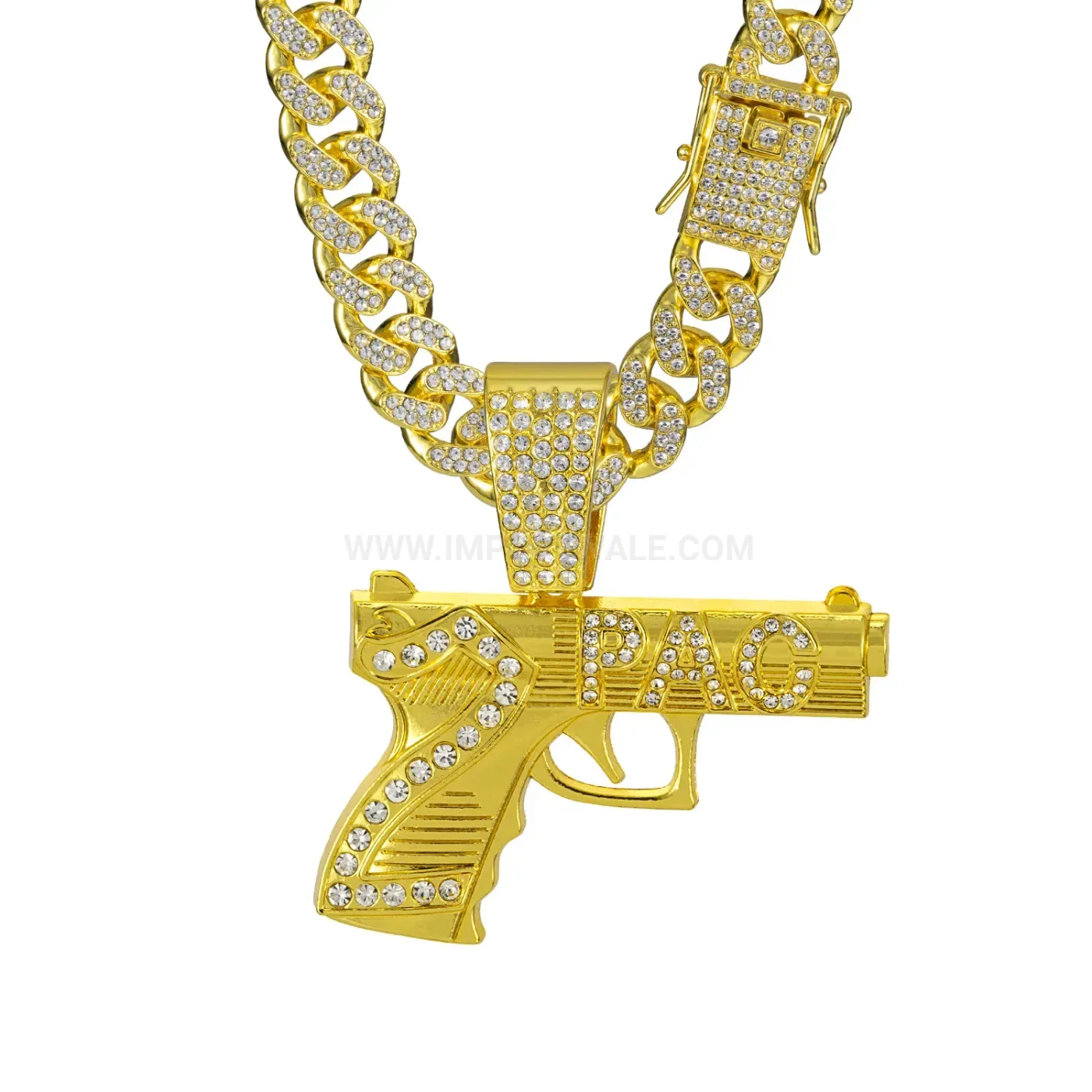 Bold 3D Pistol Pendant Alloy Cuban Chain Hip Hop Necklace