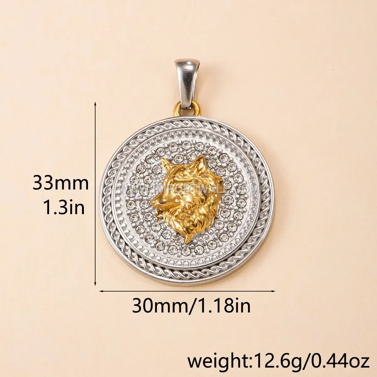 Nordic Wolf Head Stainless Steel Men Pendant with Zircon Accents