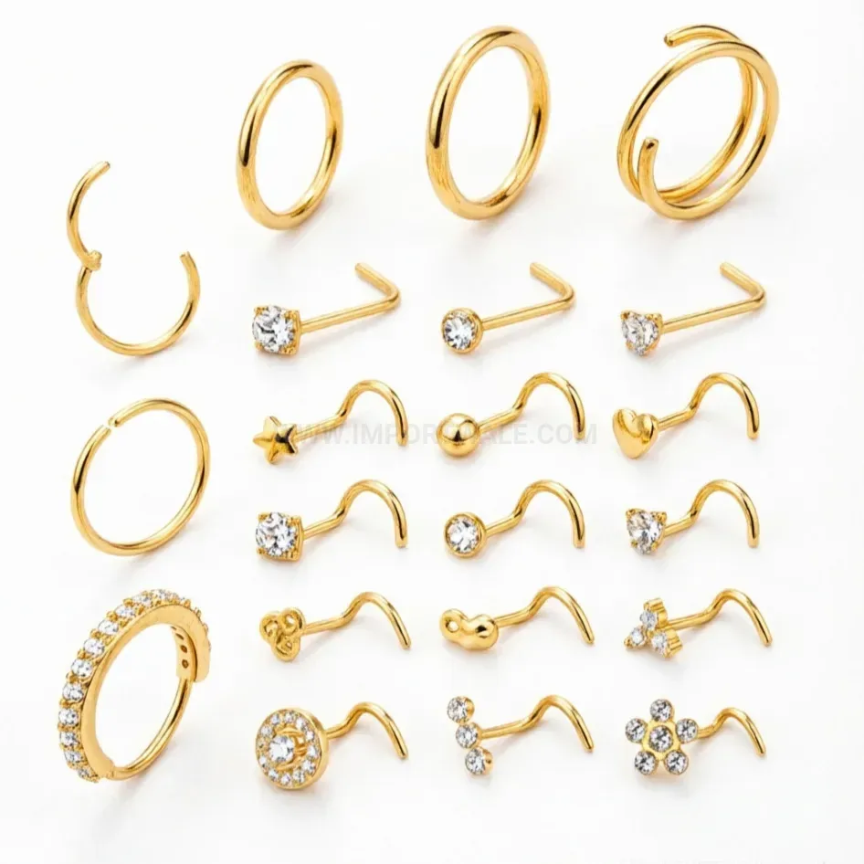 Modern Stainless Steel L Shaped Nose Stud and Hoop Piercing Set