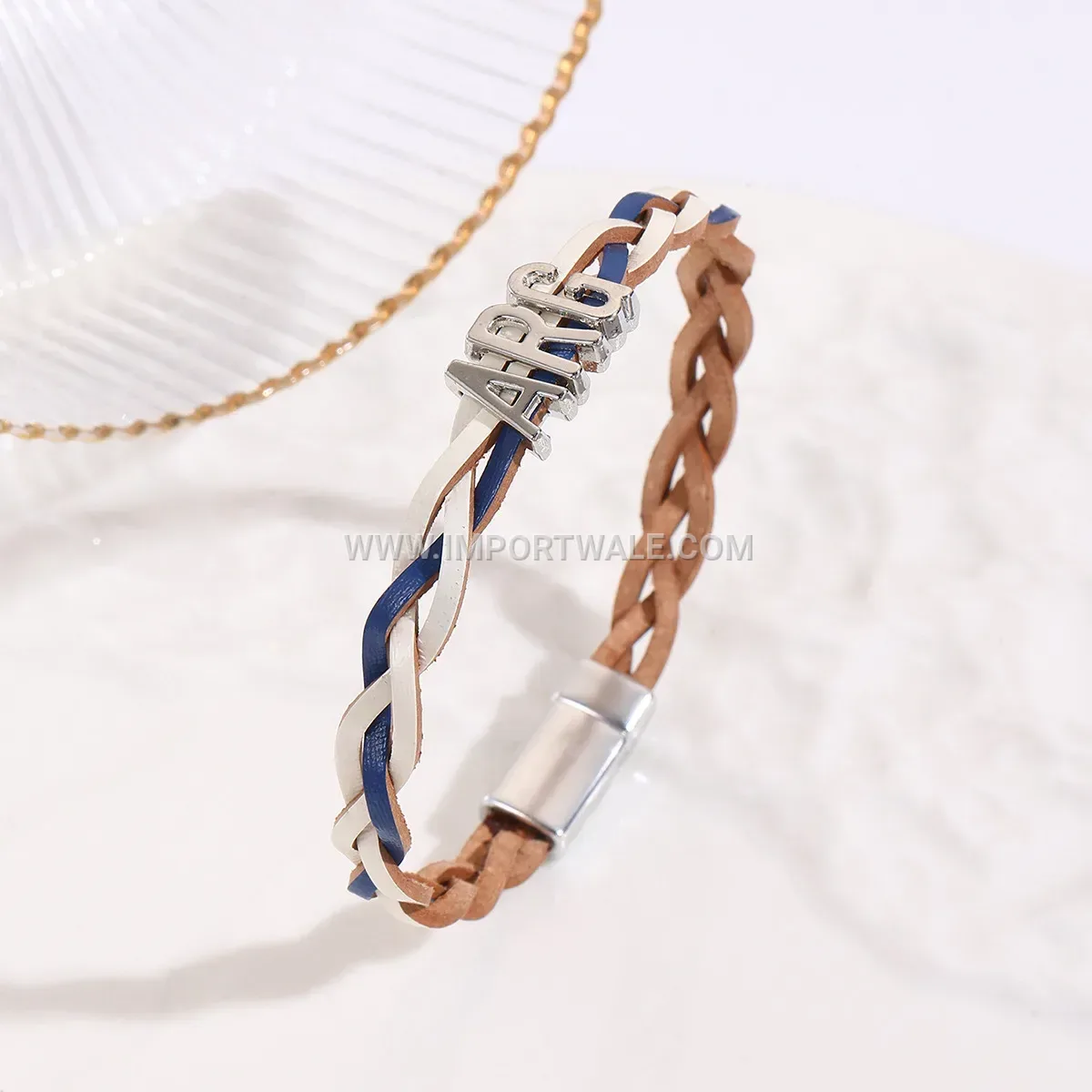 Braided Faux Leather Flag Bracelet With Alloy Accents