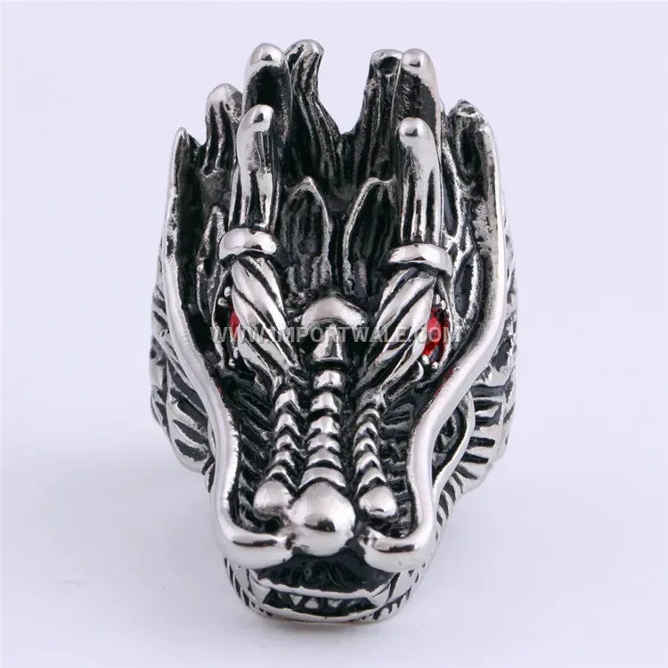 Rhinestone Dragon Head Titanium Steel Statement Ring