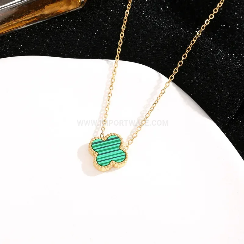 Elegant Four-Leaf Clover Mother of Pearl Titanium Steel Charm Necklace