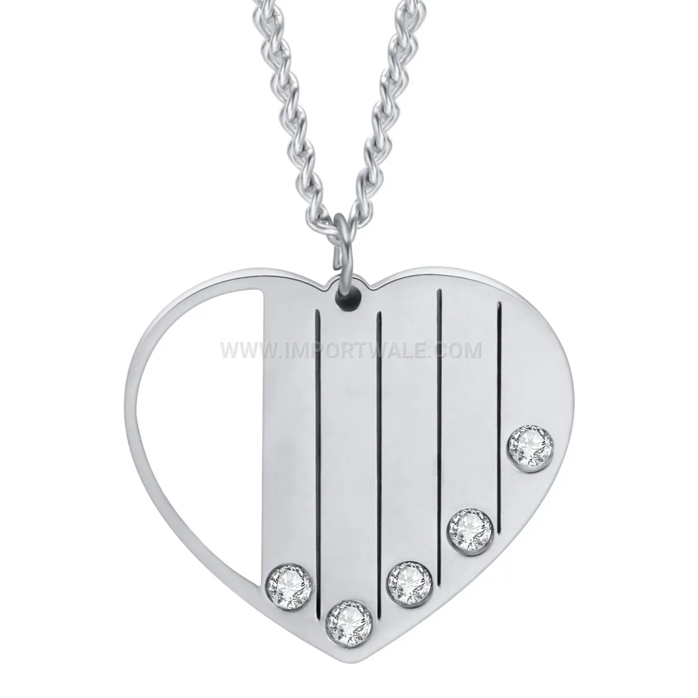 Stainless Steel Rhinestone Openwork Heart Pendant Necklace
