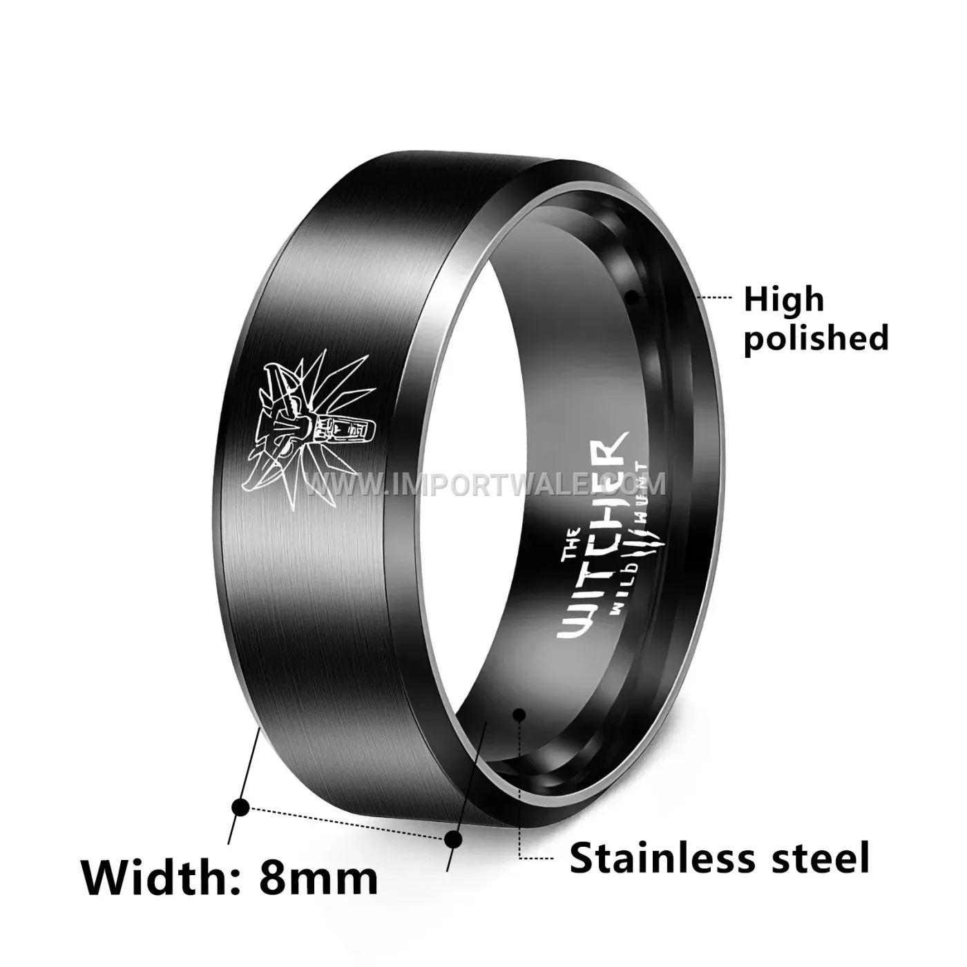 Two-Tone Stainless Steel Wolf Head Band Ring