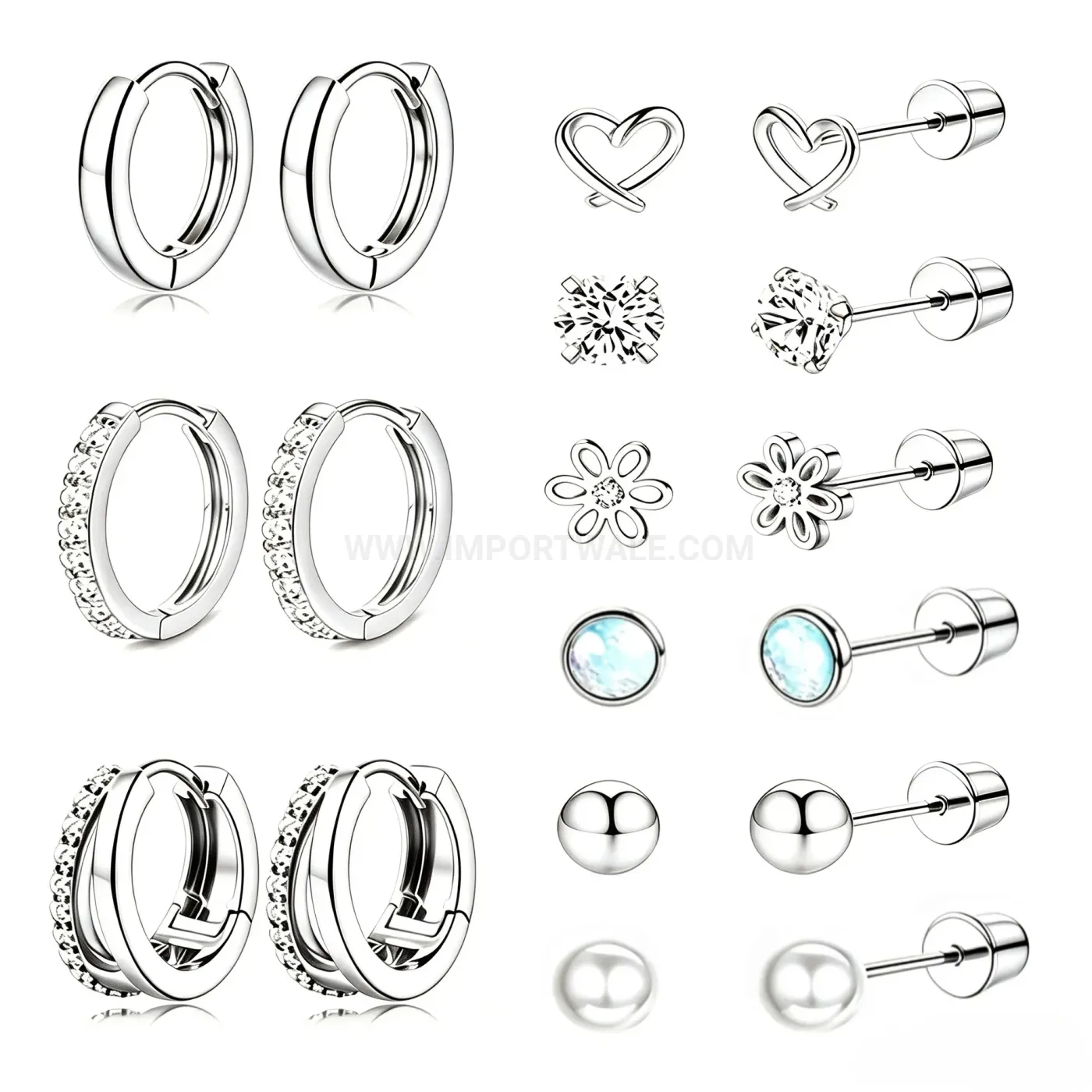 Chic Minimalist Stainless Steel Round Bead Flat Back Cartilage Piercing Stud Set