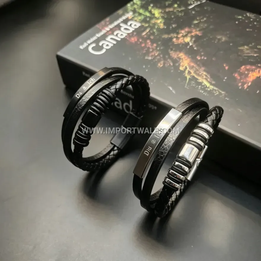 Multi Layer Braided Leather Tube Magnetic Clasp Wristband