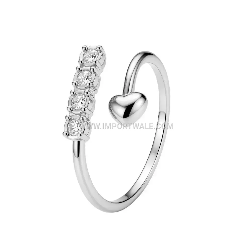 Heart-Cut Zircon Arrow Open Band Ring in Stainless Steel