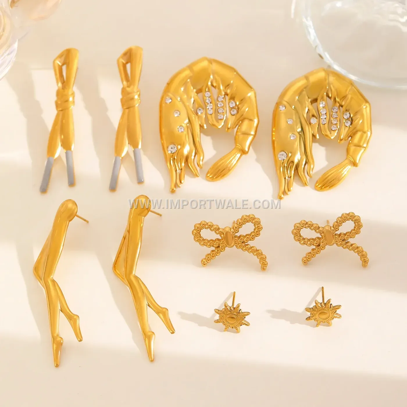 Gold Tone Stainless Steel Statement Stud Earrings for Women