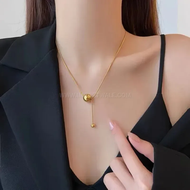 Trendy Minimalist Titanium Steel Metallic Sphere Pendant Necklace