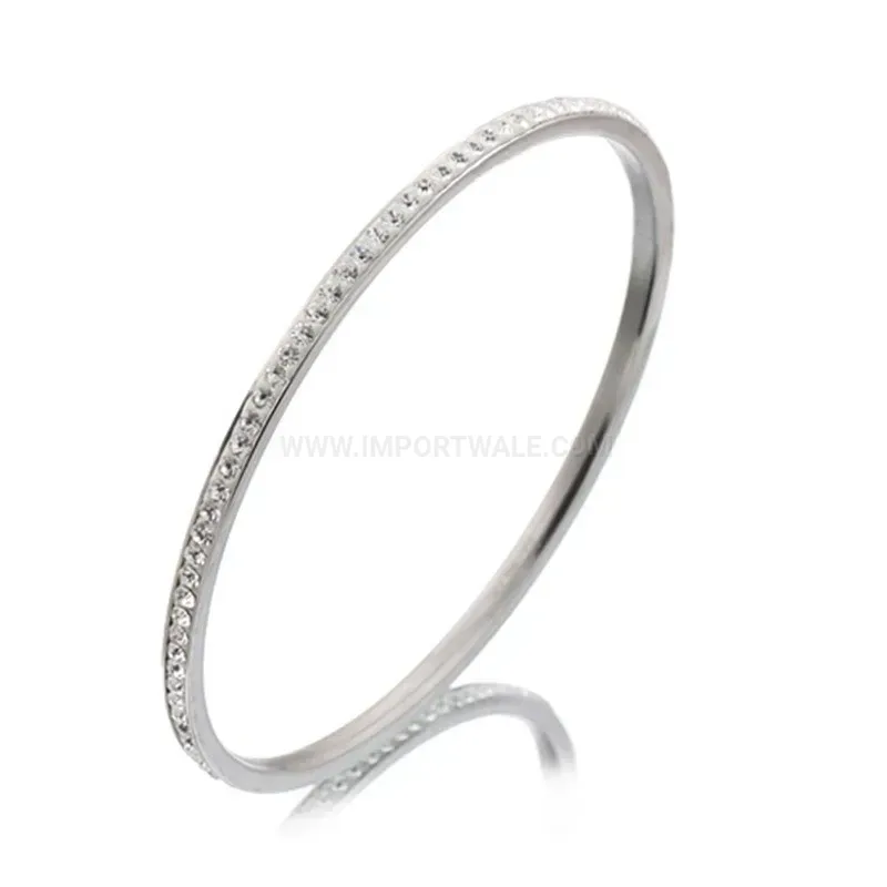 Elegant Single Row Rhinestone Stainless Steel Bangle Bracelet