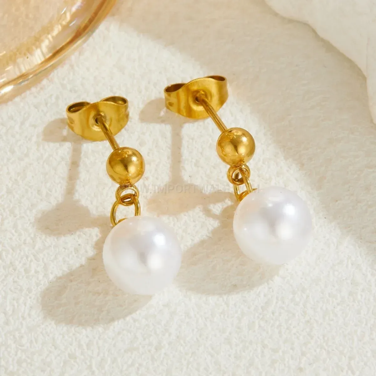 French Luxury Gold Plated Stainless Steel Pearl Drop Earrings