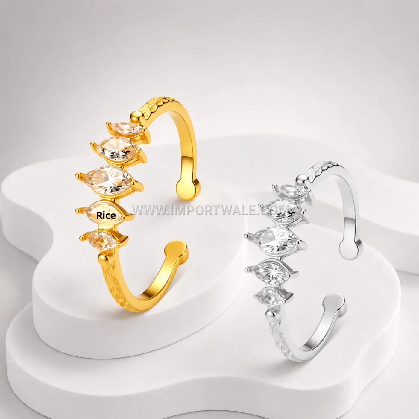 Micro-Pave Zircon Adjustable Open Ring in Stainless Steel