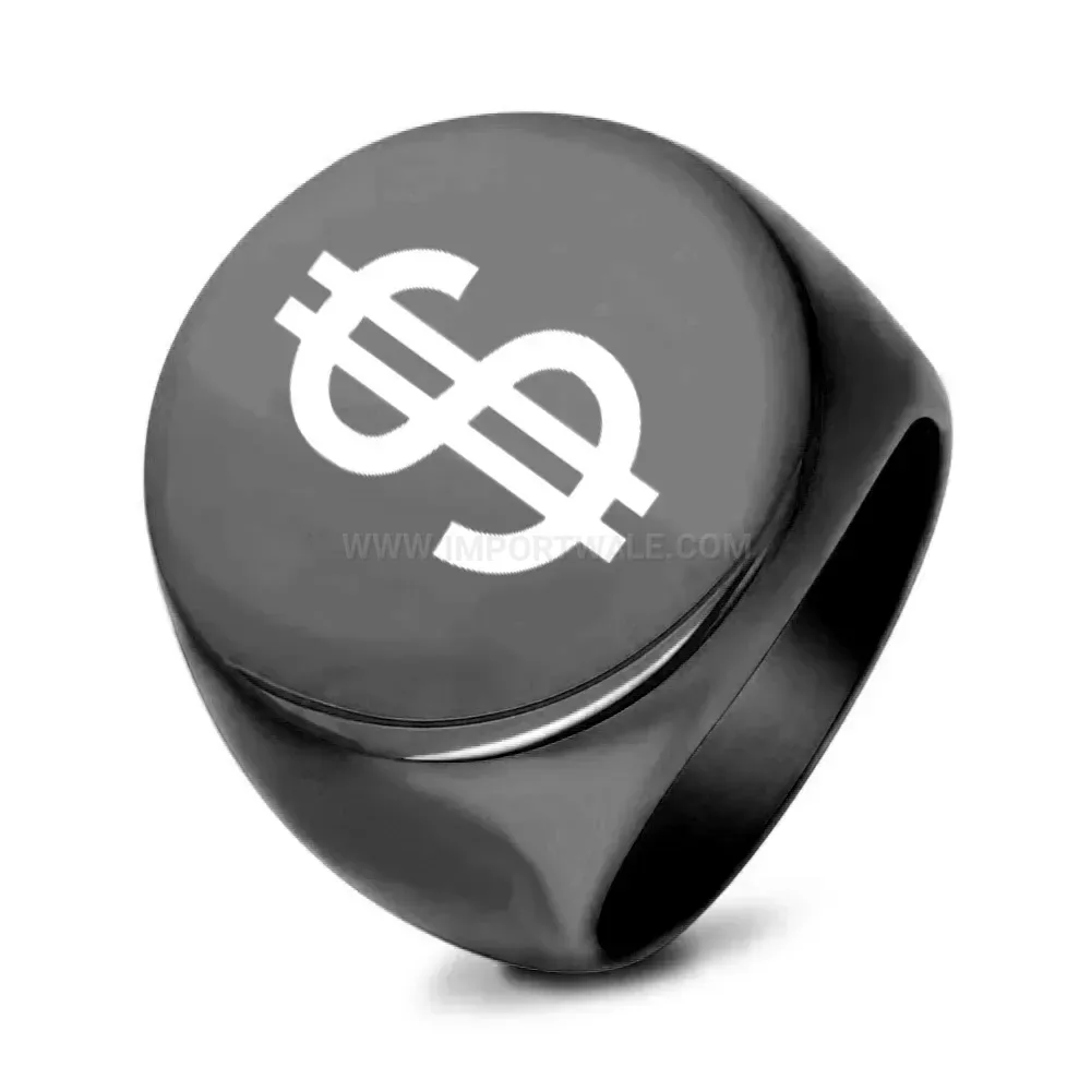 Premium Laser Engraved US Dollar Sign Stainless Steel Round Ring