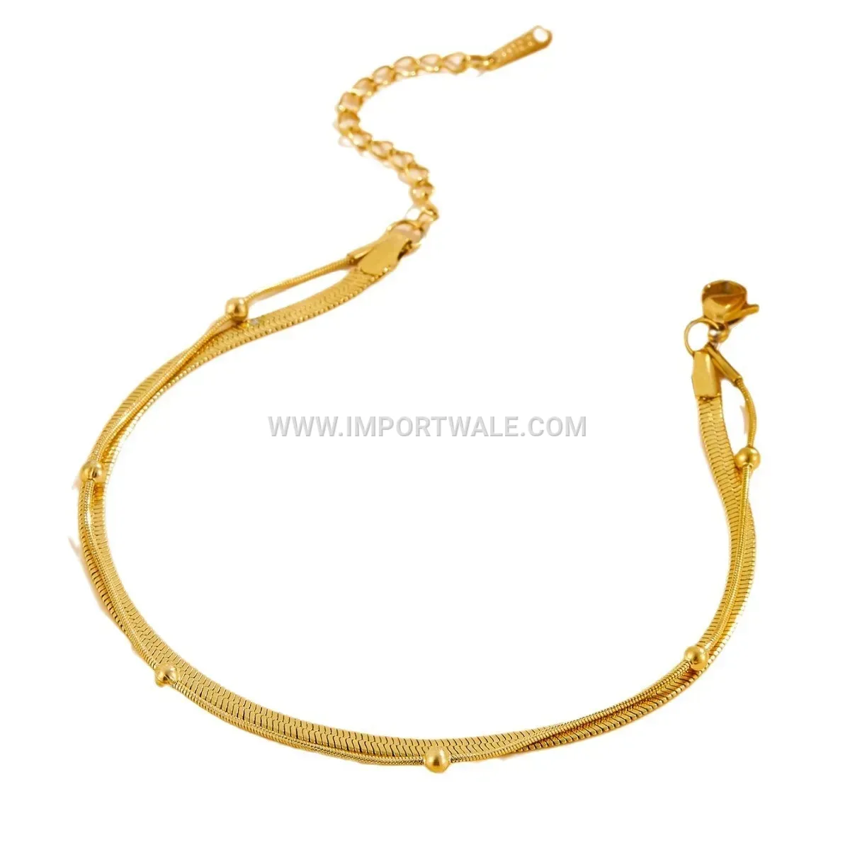 Double Layer Gold Bead and Blade Chain Anklet