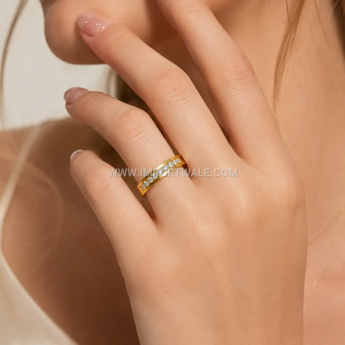 Minimalist Stainless Steel Rhinestone Accent Ring Set