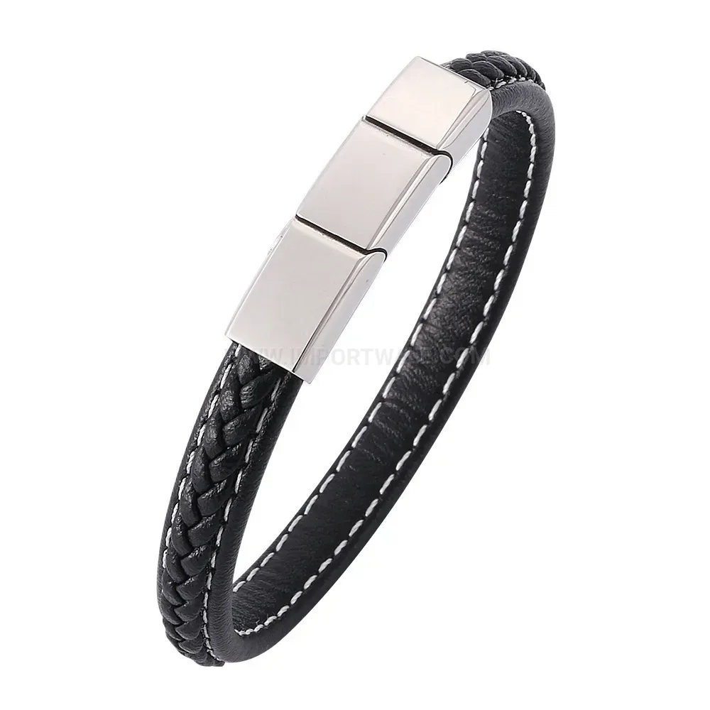 Textured Microfiber Leather Band with Three-Section Magnetic Clasp